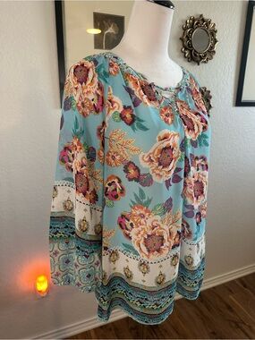 Anthropologie Fig & Flower Floral Sheer Top